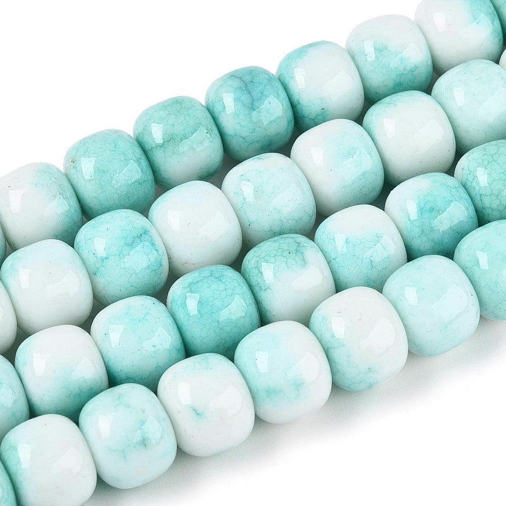 Glaskralen Imitatie Jade Ton Turquoise 10x8.5mm - per 8 stuks-Kralen-Kraaltjes van Renate