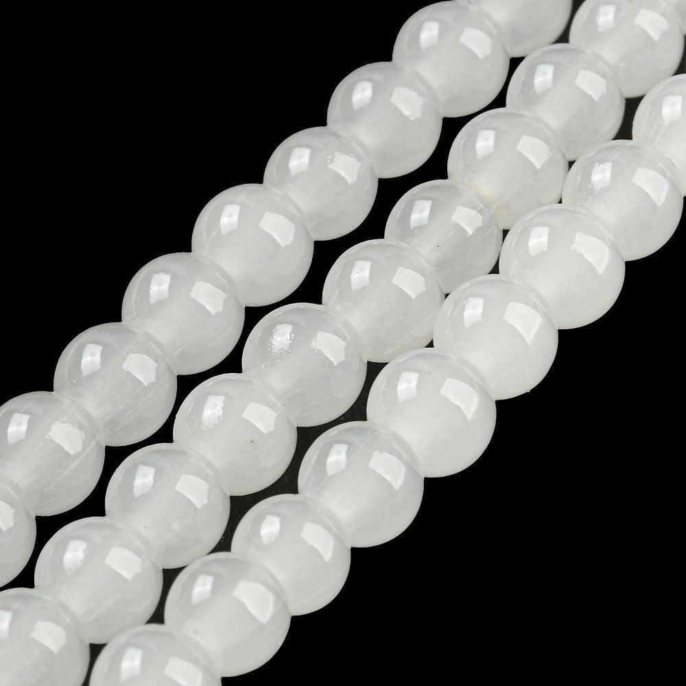 Glaskralen Jade Look Rond Wit 6mm - ± 68 stuks-Kralen-Kraaltjes van Renate
