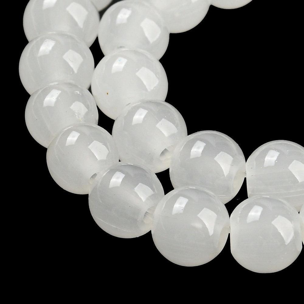 Glaskralen Jade Look Rond Wit 6mm - ± 68 stuks-Kralen-Kraaltjes van Renate