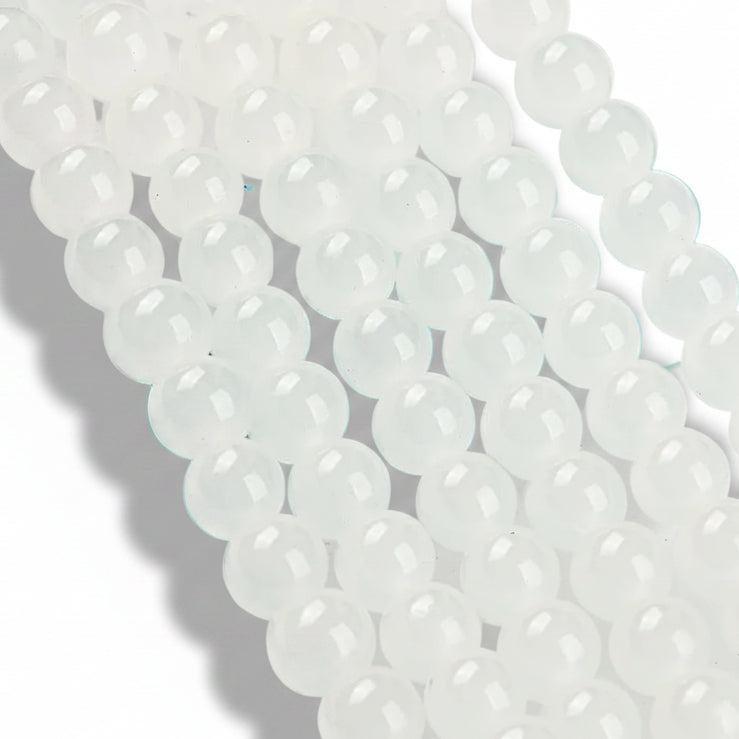 Glaskralen Jade Look Rond Wit 6mm - ± 68 stuks-Kralen-Kraaltjes van Renate