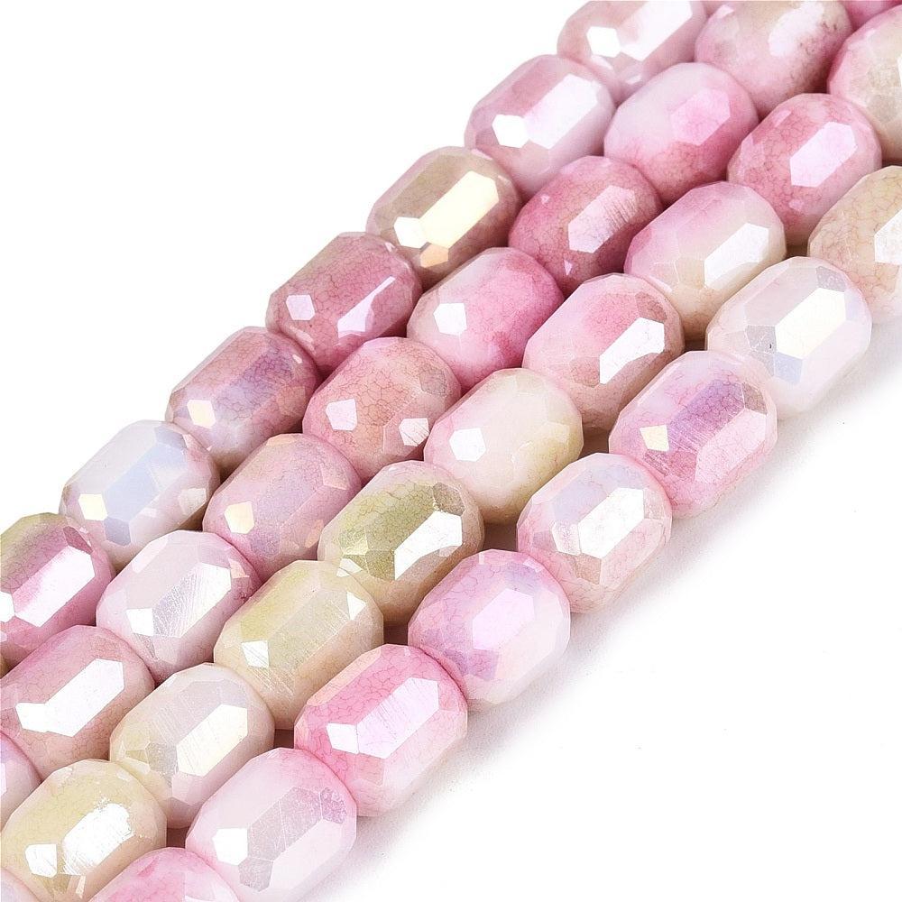 Glaskralen Kolom Facet Edelsteenlook Flamingo 9mm - per stuk