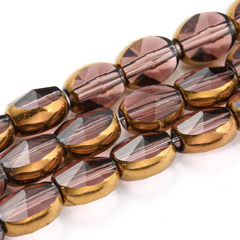 Glaskralen Ovaal Gefacetteerd Electroplate Rosy Brown 8.5mm - per 6 stuks-Kralen-Kraaltjes van Renate
