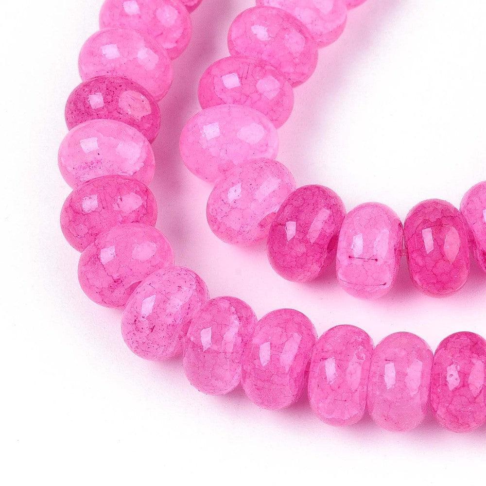 Glaskralen Rondel Edelsteen Look Hot Pink 8x5mm - per 15 stuks-Kralen-Kraaltjes van Renate