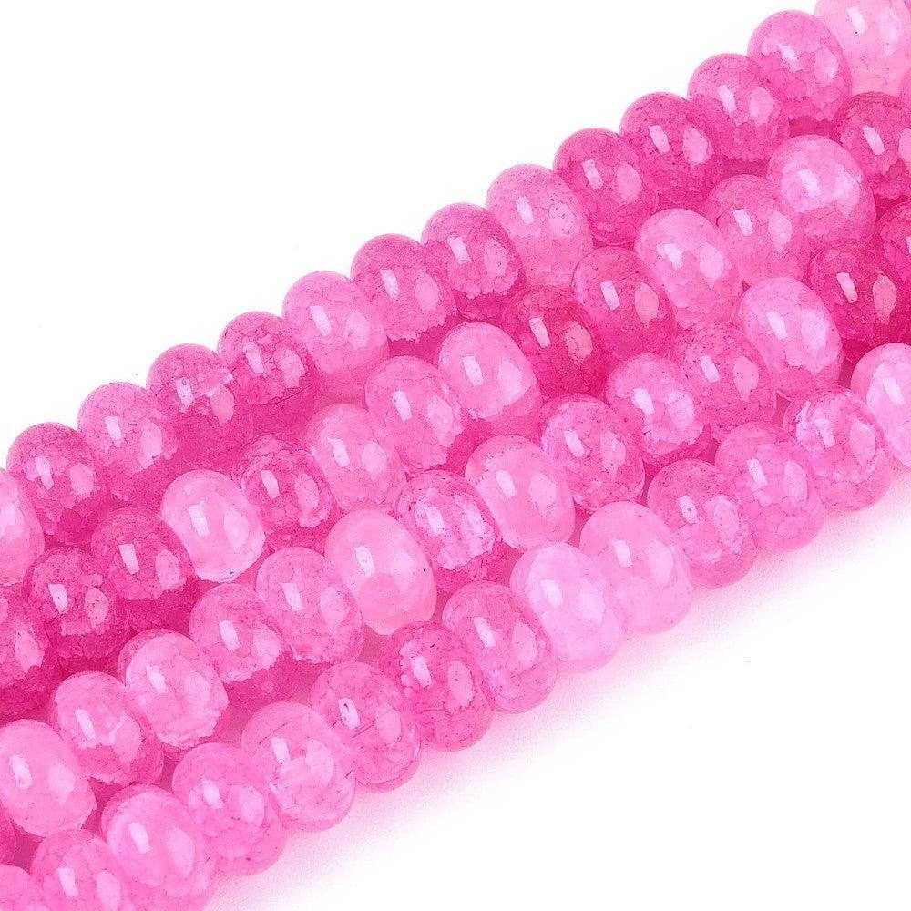 Glaskralen Rondel Edelsteen Look Hot Pink 8x5mm - per 15 stuks-Kralen-Kraaltjes van Renate