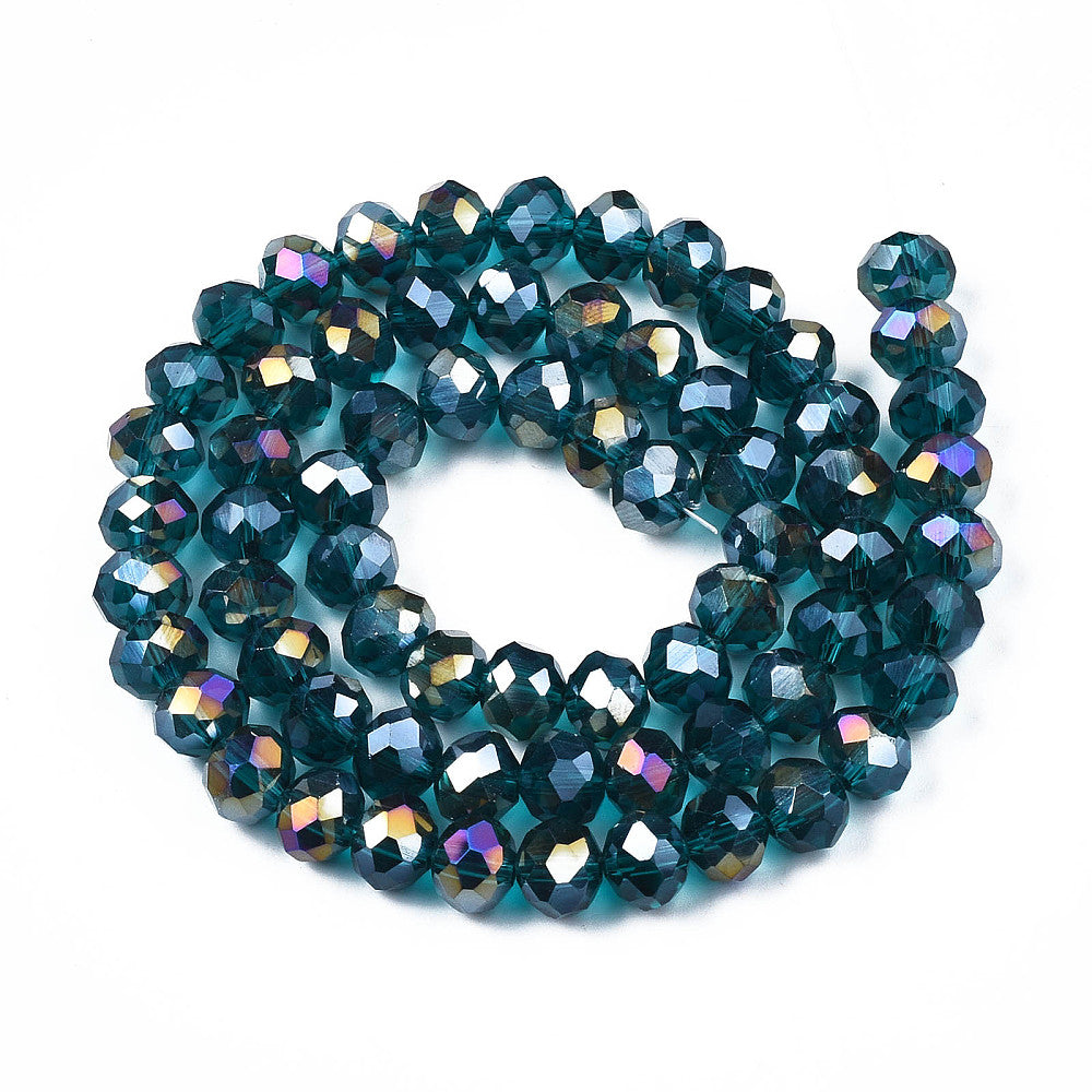 Glaskralen Rondel Facet AB Teal 2mm - per streng (± 143 stuks)-Kralen-Kraaltjes van Renate