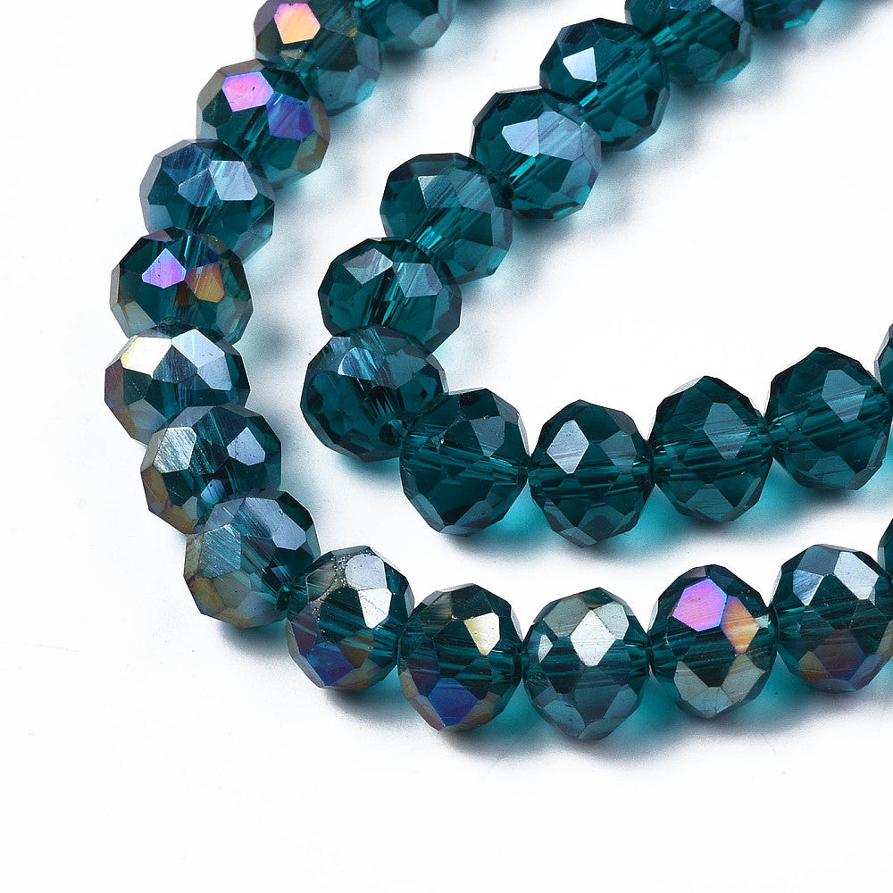 Glaskralen Rondel Facet AB Teal 2mm - per streng (± 143 stuks)-Kralen-Kraaltjes van Renate