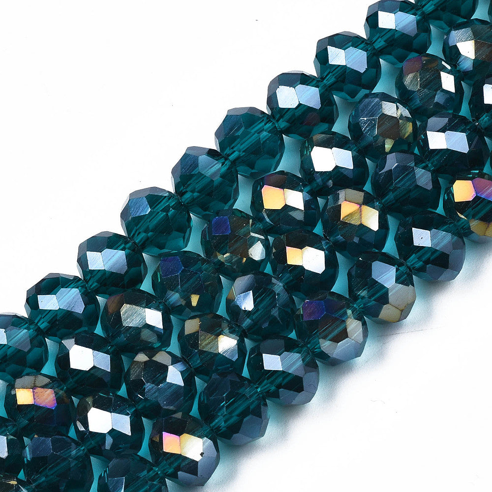 Glaskralen Rondel Facet AB Teal 2mm - per streng (± 143 stuks)-Kralen-Kraaltjes van Renate
