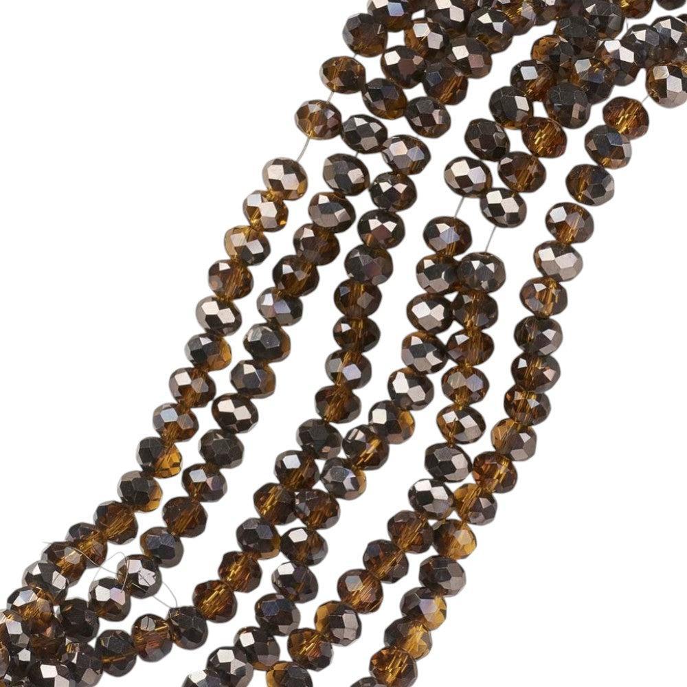 Glaskralen Rondel Facet Half Zwart Zadelbruin 6mm - per streng-Kralen-Kraaltjes van Renate