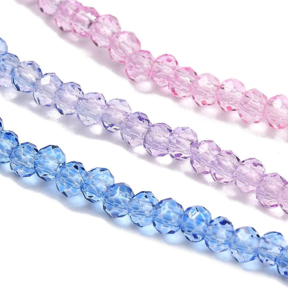 Glaskralen Facet Rondel Roze Paars Blauw 3x2mm - ±130 stuks-Kralen-Kraaltjes van Renate