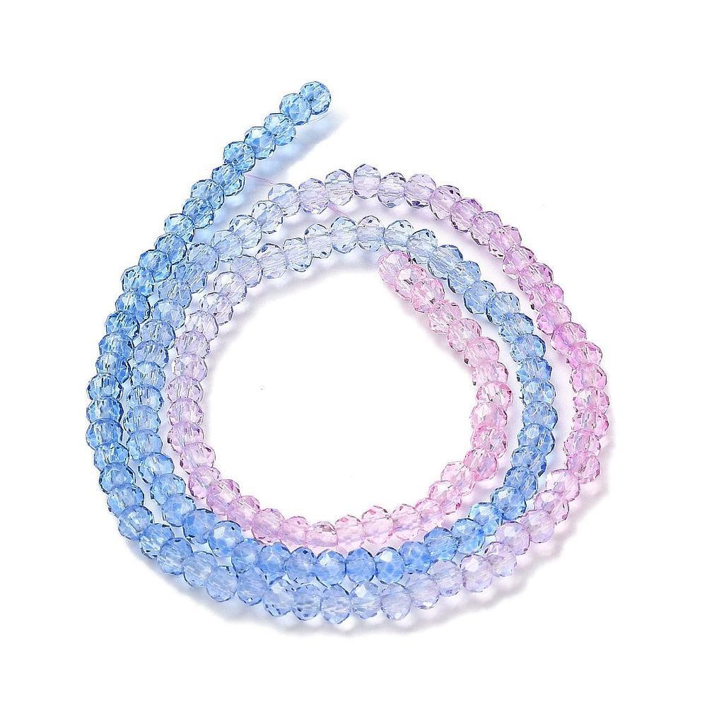 Glaskralen Facet Rondel Roze Paars Blauw 3x2mm - ±130 stuks-Kralen-Kraaltjes van Renate