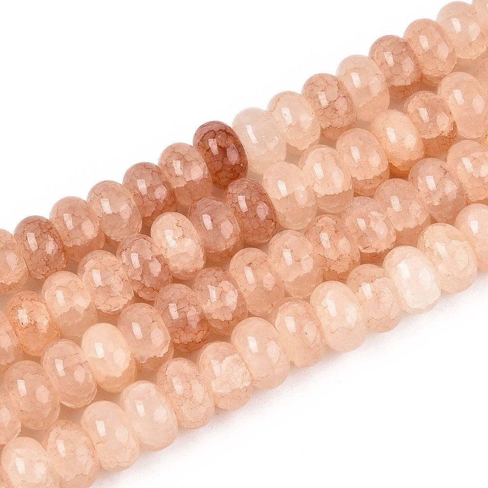 Glaskralen Rondel Perzik beige 8x4.5mm - ±25 stuks-Kralen-Kraaltjes van Renate