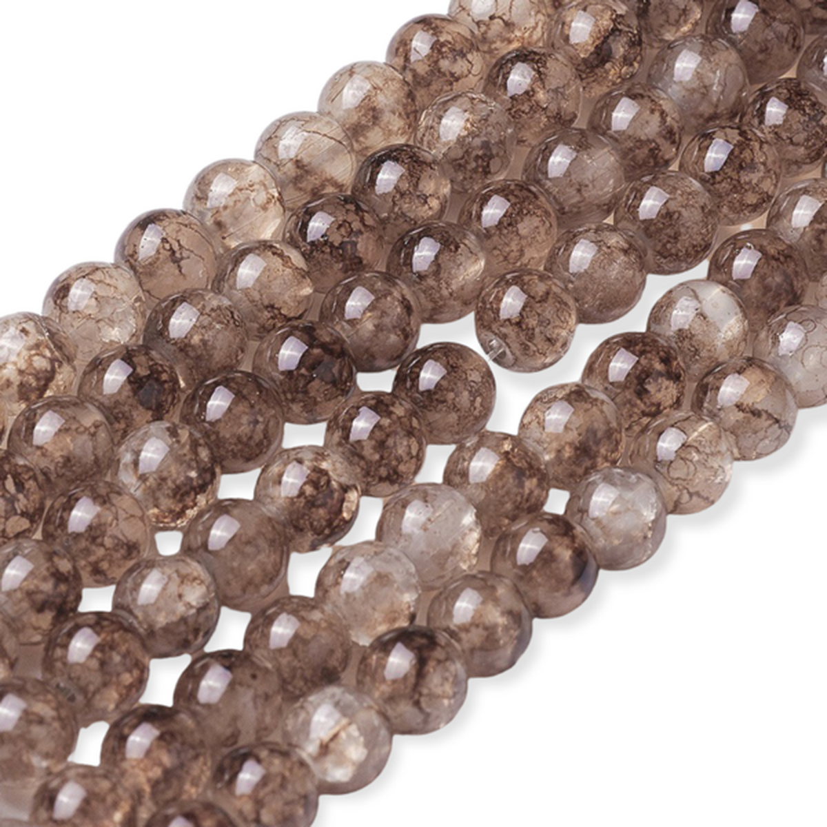 Glaskralen Shine crackle bruin 6mm ±45-50 stuks-Kralen-Kraaltjes van Renate