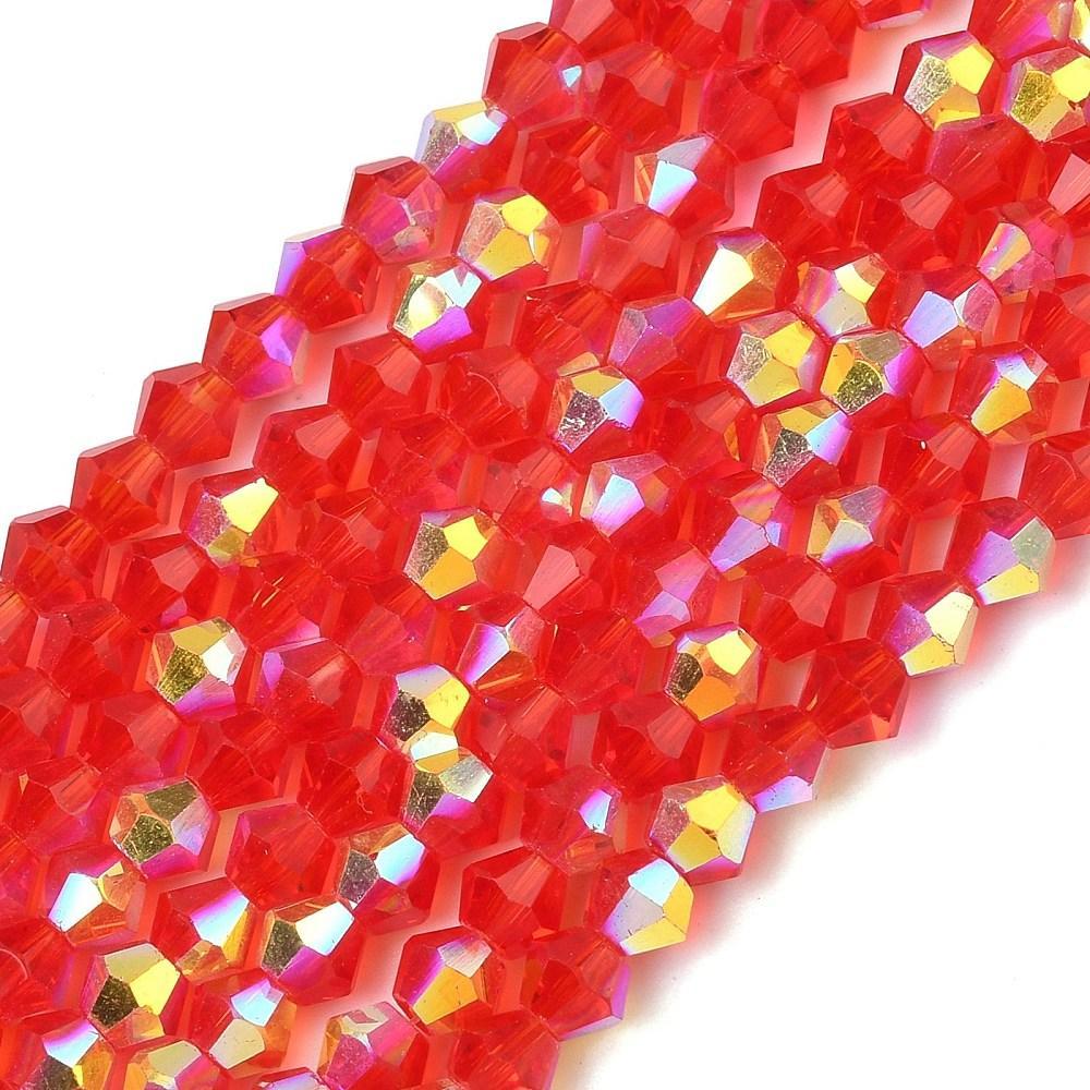 Glaskralen electroplated facet bicone AB rood 4,5mm - ±80 stuks-Kralen-Kraaltjes van Renate