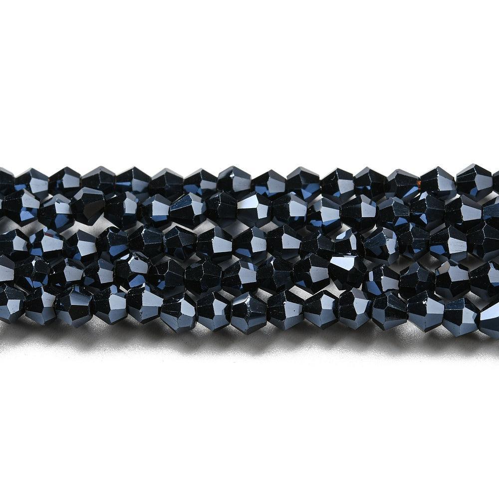 Glaskralen facet bicone donkerblauw 3,5mm - ±107 stuks-Kralen-Kraaltjes van Renate