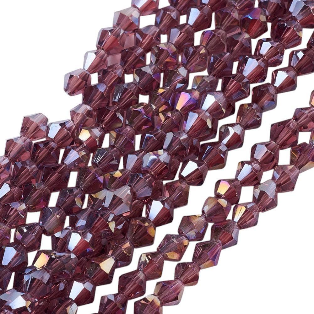 Glaskralen facet bicone plum AB 4mm - ±20 stuks-Kralen-Kraaltjes van Renate