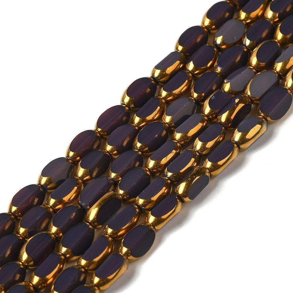 Glaskralen facet ovaal indigo goud 7mm - 12 stuks-Kralen-Kraaltjes van Renate