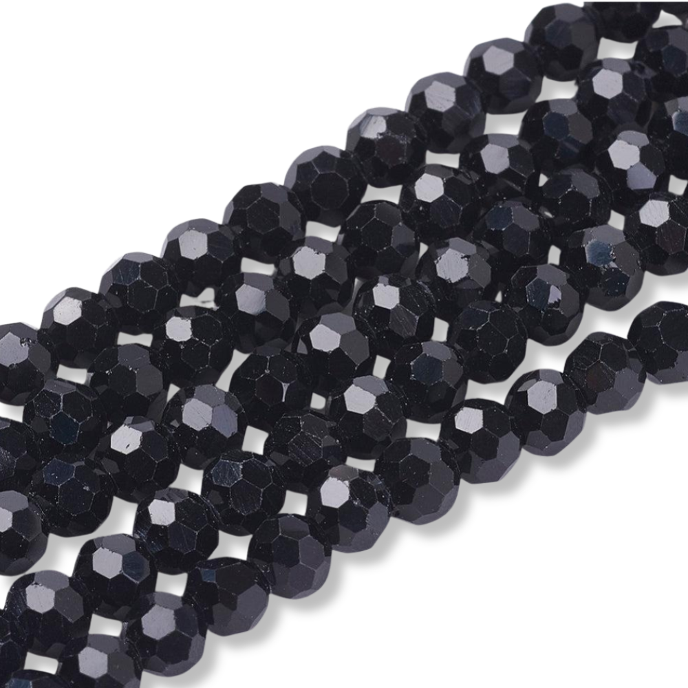 Glaskralen facet rond Zwart 4mm - ±83 stuks-Kralen-Kraaltjes van Renate