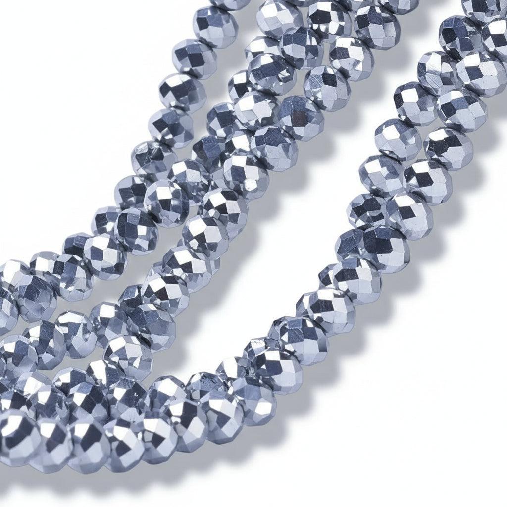 Glaskralen facet rondel Platinum Zilver 3mm - ±70 stuks-Kralen-Kraaltjes van Renate
