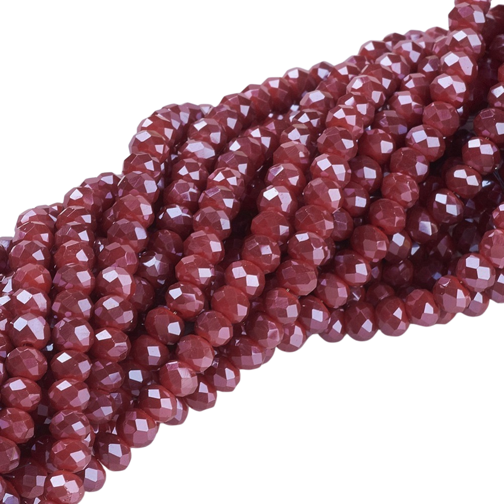 Facet rondelle glaskralen –Donker Rood- Pearl Luster Plated (3mm)- Per streng-Kralen-Kraaltjes van Renate