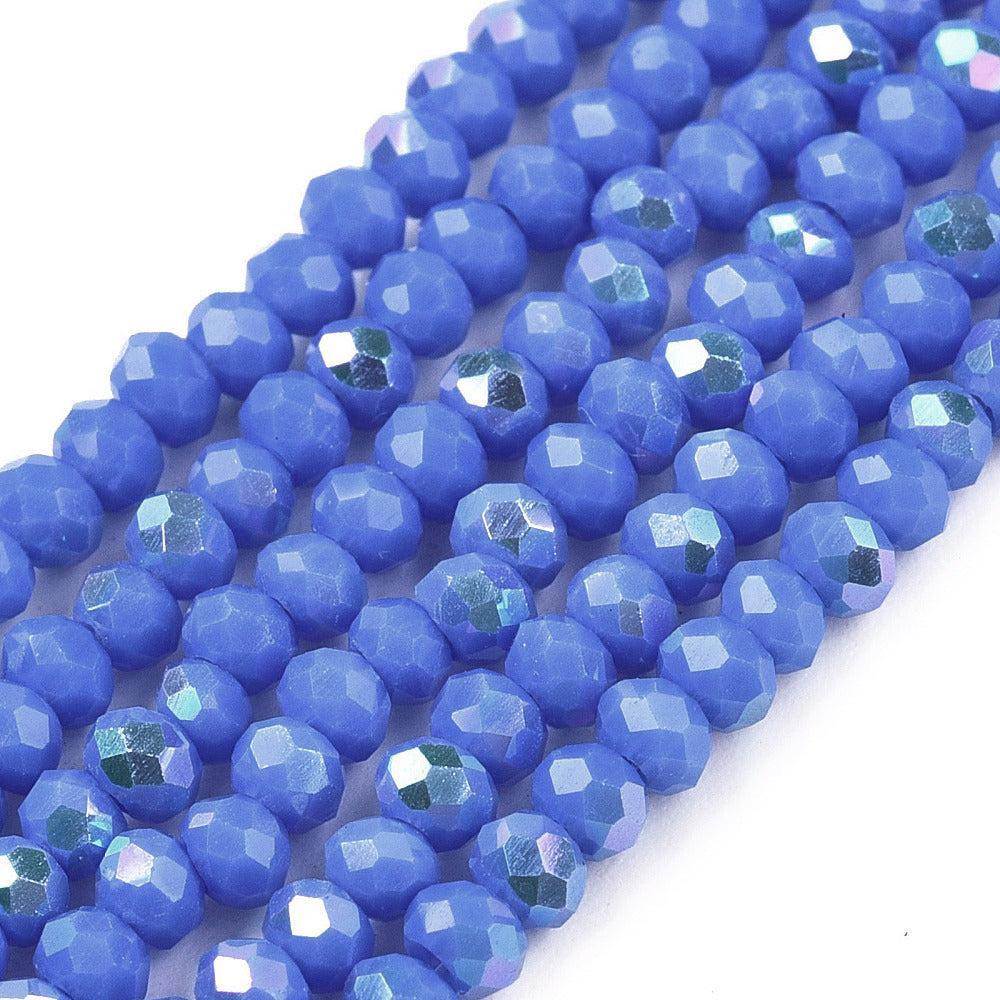 Facet rondelle glaskralen – Royal Blue- Half Rainbow Plated (3mm)- Per streng-Kralen-Kraaltjes van Renate