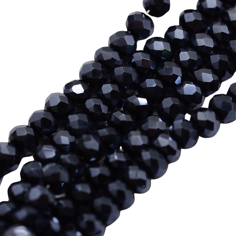 Facet rondelle glaskralen – Zwart -Pearl Luster Plated (3,5mm)- Per streng-Kralen-Kraaltjes van Renate