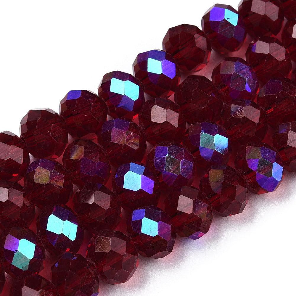 Electroplate glaskralen facet rondelle Dark Red half rainbow plated 4mm- per streng-Kralen-Kraaltjes van Renate