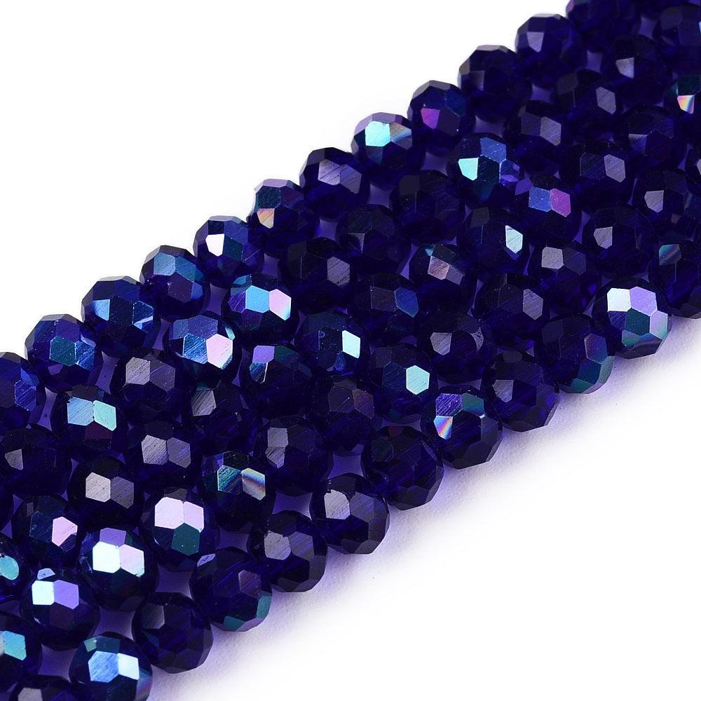 Facet rondelle glaskralen – Dark Blue- Half Rainbow Plated (4 mm)- Per streng-Kralen-Kraaltjes van Renate