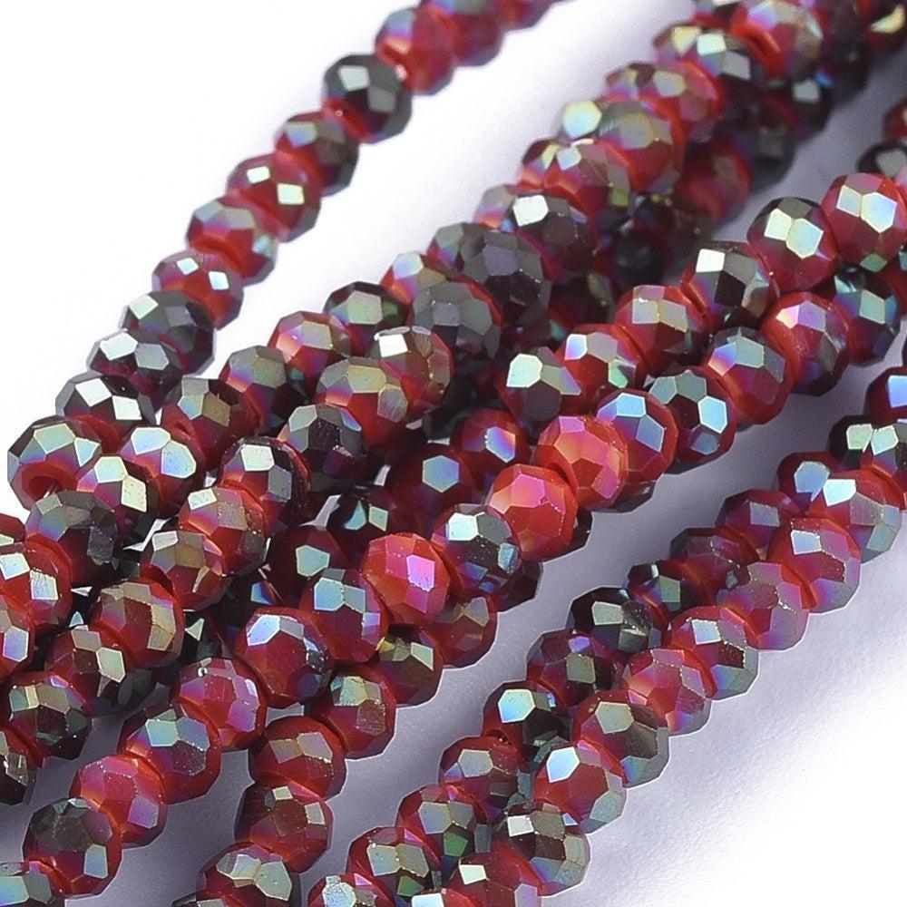 Glaskralen facet rondelle red rainbow plated 2,5mm - ±185 stuks-Kralen-Kraaltjes van Renate