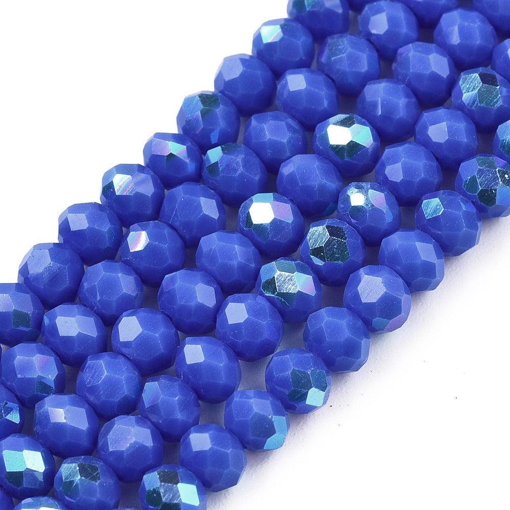 Facet rondelle glaskralen – Royal Blue, half rainbow plated (4 mm)- Per streng-Kralen-Kraaltjes van Renate