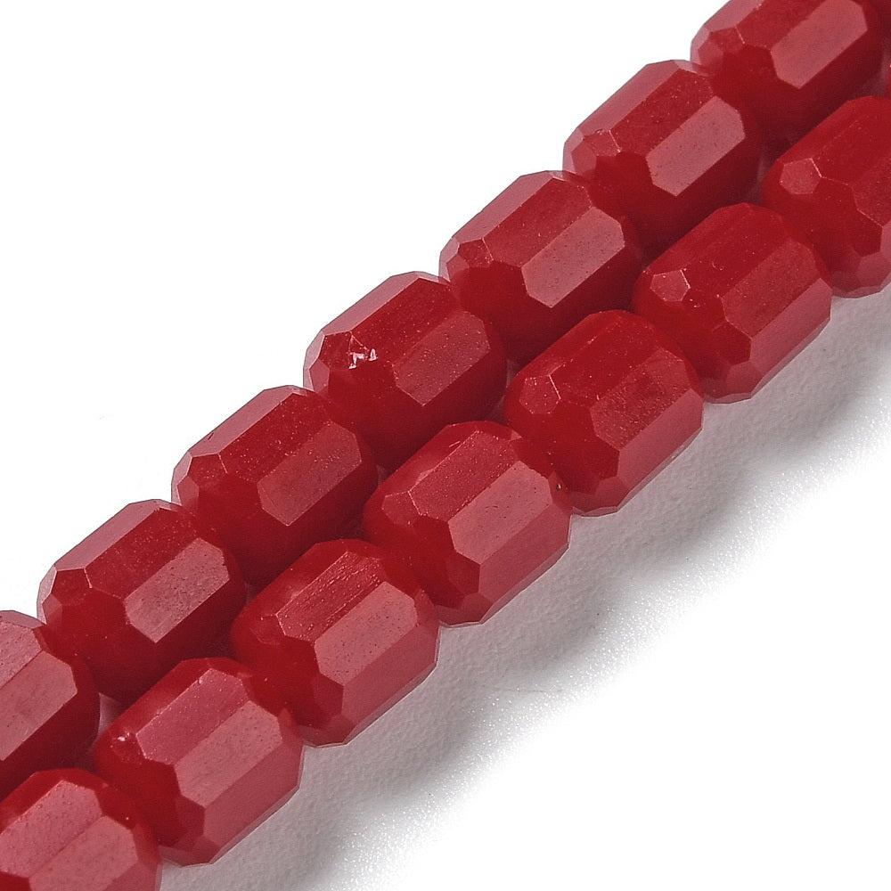 Glaskralen faceted dark red 6,5mm- per 12 stuks-bedels-Kraaltjes van Renate