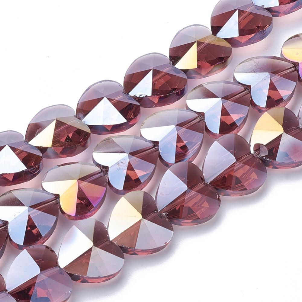 Glaskralen hart electroplated AB old rose - per 5 stuks-bedels-Kraaltjes van Renate