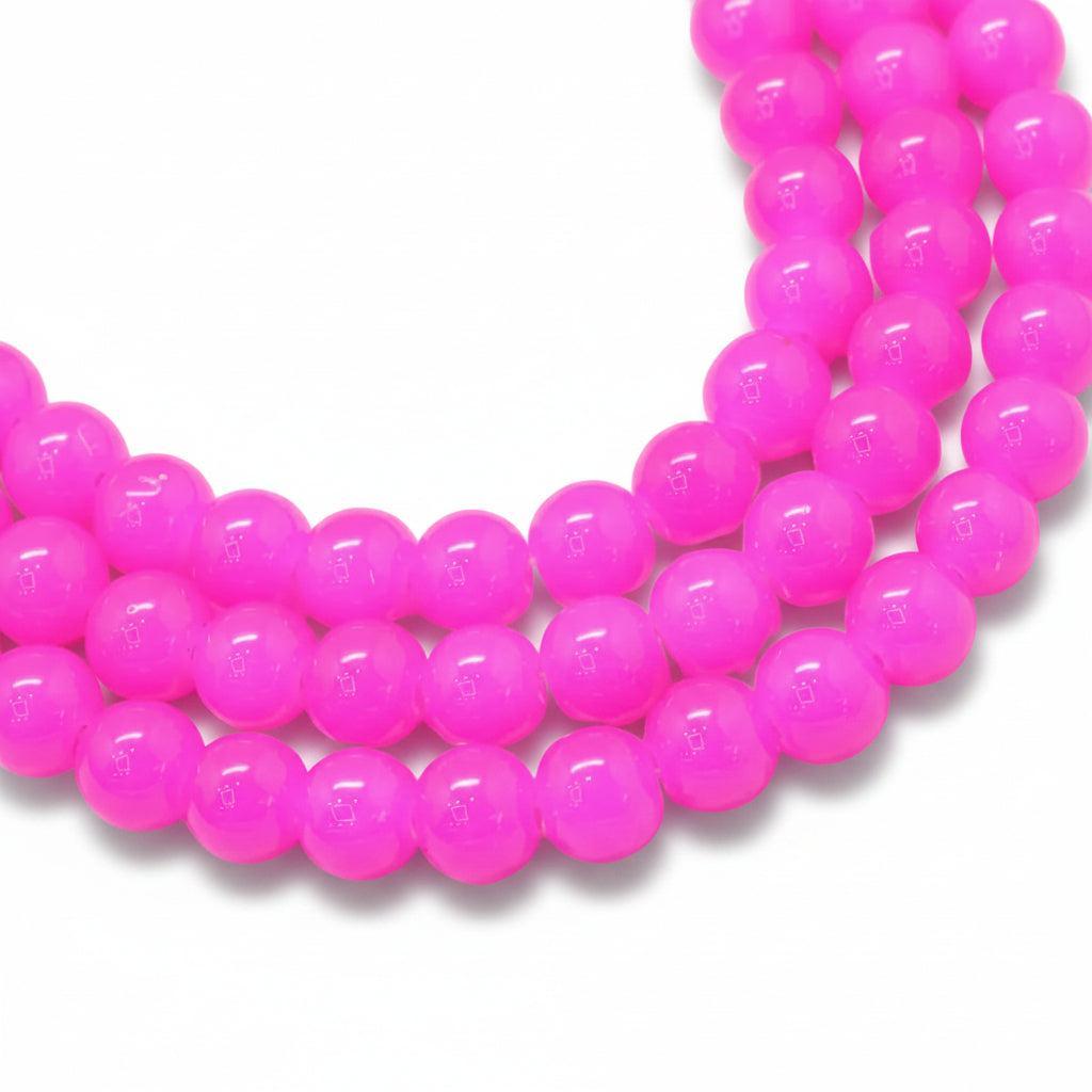 Glaskralen jade neon roze 10mm - ±40 stuks-Kralen-Kraaltjes van Renate