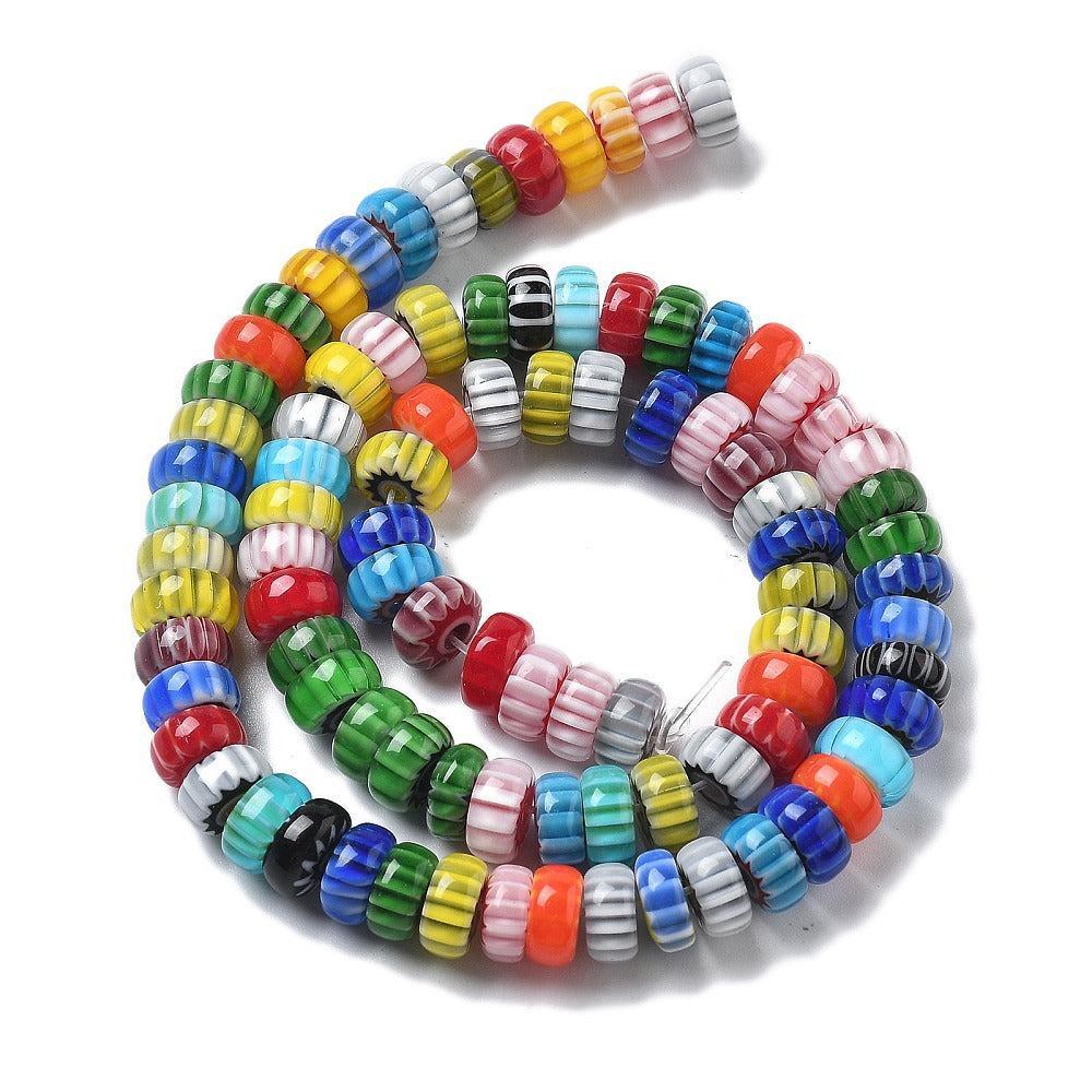 Glaskralen millefiori strepen gekleurd 8x4mm - 8 stuks-Kralen-Kraaltjes van Renate