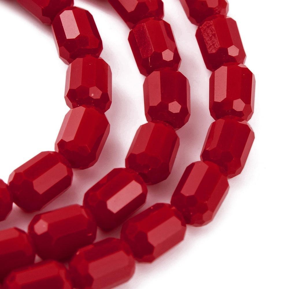 Glaskralen opaque facet barrel rood 5,5mm - per 8 stuks-Kralen-Kraaltjes van Renate