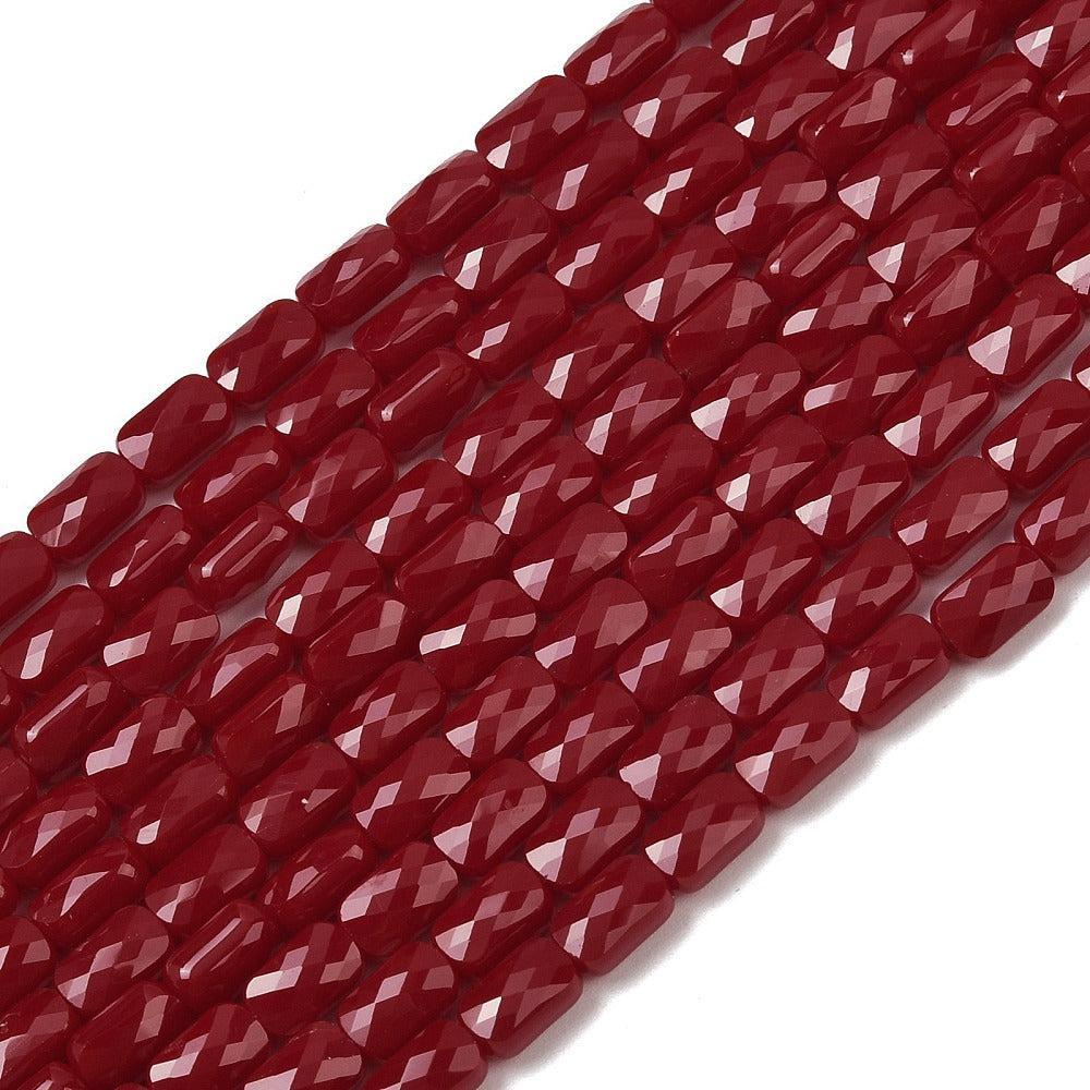 Glaskralen opaque facet rectangle rood 7mm - ± 18 stuks-Kralen-Kraaltjes van Renate
