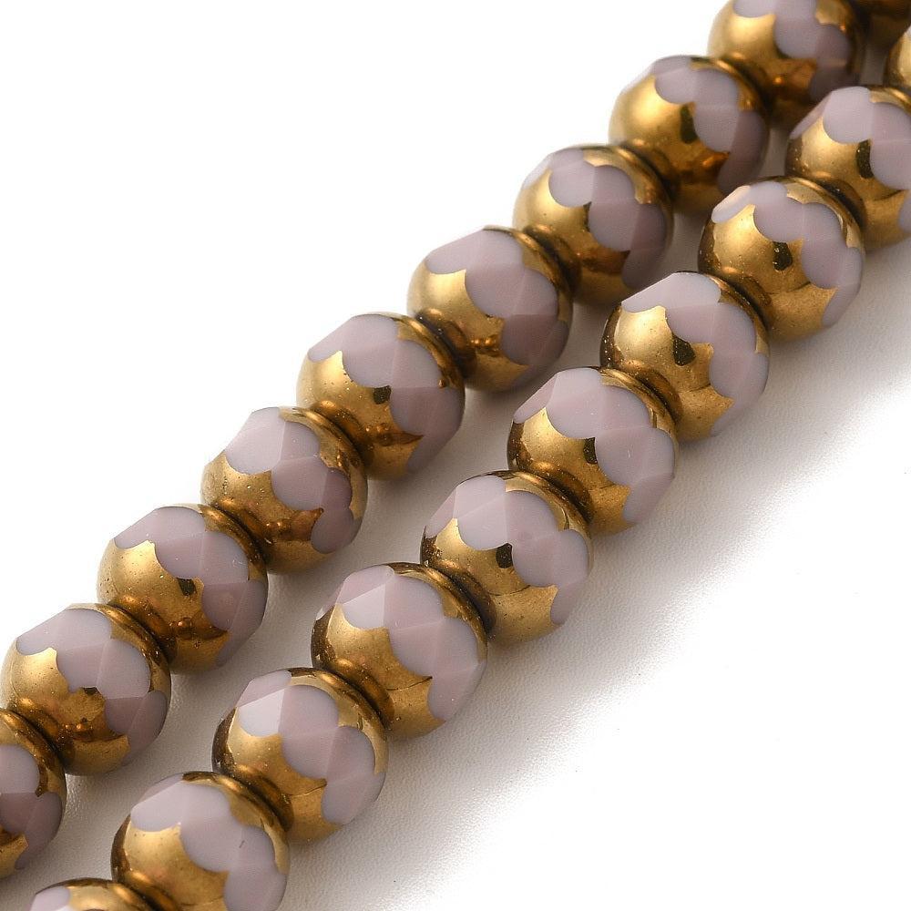Glaskralen opaque faceted pink/gold 8mm - per 10 stuks-Kralen-Kraaltjes van Renate