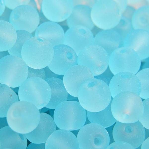 Glaskralen rond mat aqua blauw 6mm - 50 stuks-Kraaltjes van Renate
