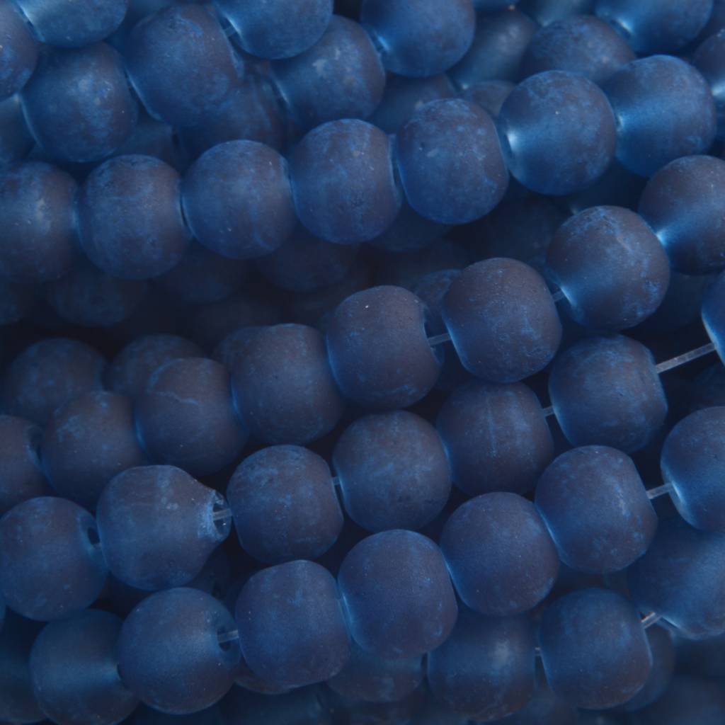 Glaskralen rond mat donker blauw 6mm - 50 stuks-Kraaltjes van Renate