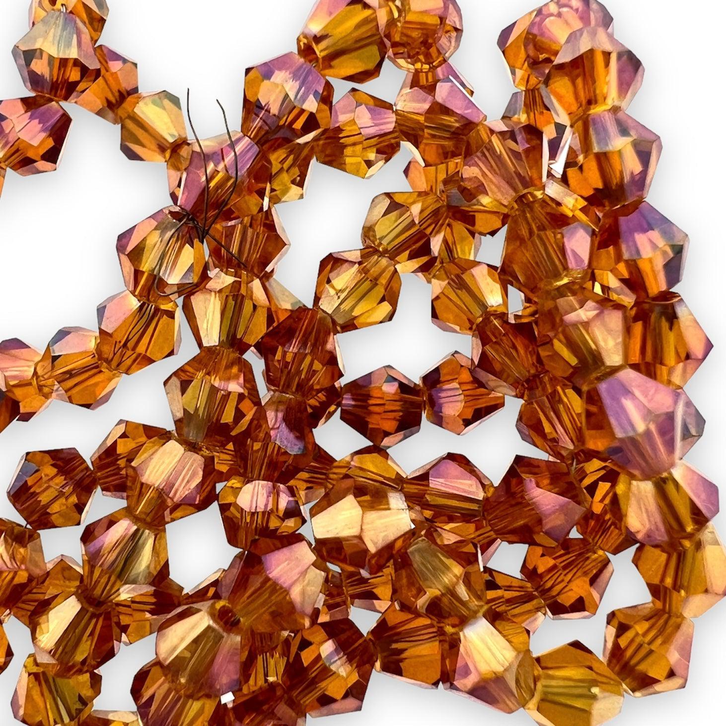 Glaskralen rondel bicone facet orange red AB 4x4,5mm - 110 stuks-Kralen-Kraaltjes van Renate