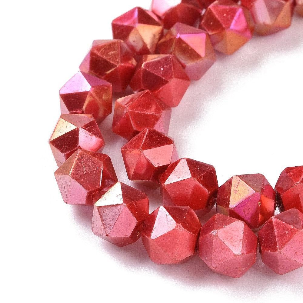 Facet glasparels rood polygon (7,5 mm) - Per 6 stuks-Kralen-Kraaltjes van Renate