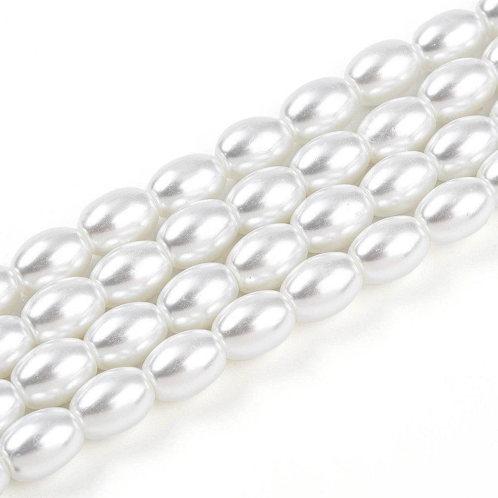 Glasparels Rijst Crème Wit 8.1x6.0mm - ± 47 stuks-Kralen-Kraaltjes van Renate