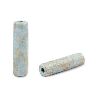Grieks keramiek kralen gold spot tube Haze blue 20x5mm Ø2mm-Kralen-Kraaltjes van Renate