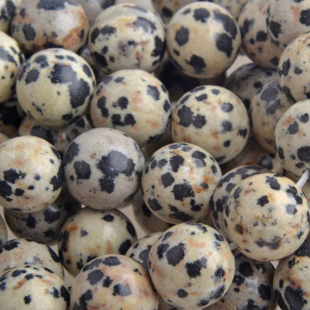 Halfedelsteen Dalmatian Jasper rond beige zwart 10mm-Kraaltjes van Renate