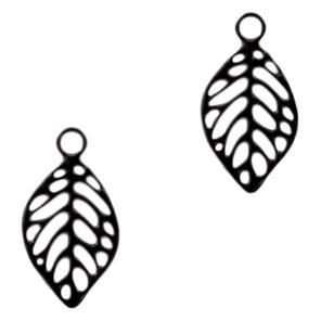 Hanger bohemian blaadje Black 11x6mm-Kraaltjes van Renate