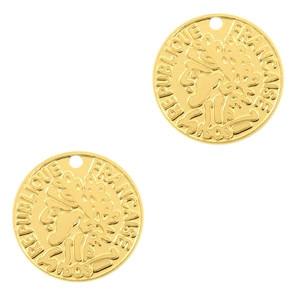 Hanger bohemian muntje Goud 10mm-Kraaltjes van Renate