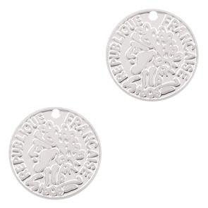 Hanger bohemian muntje Zilver 10mm-Kraaltjes van Renate