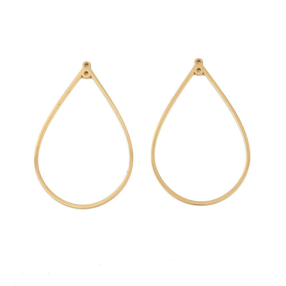 Hanger druppel 24K RVS goud 40,5mm - per stuk-bedels-Kraaltjes van Renate