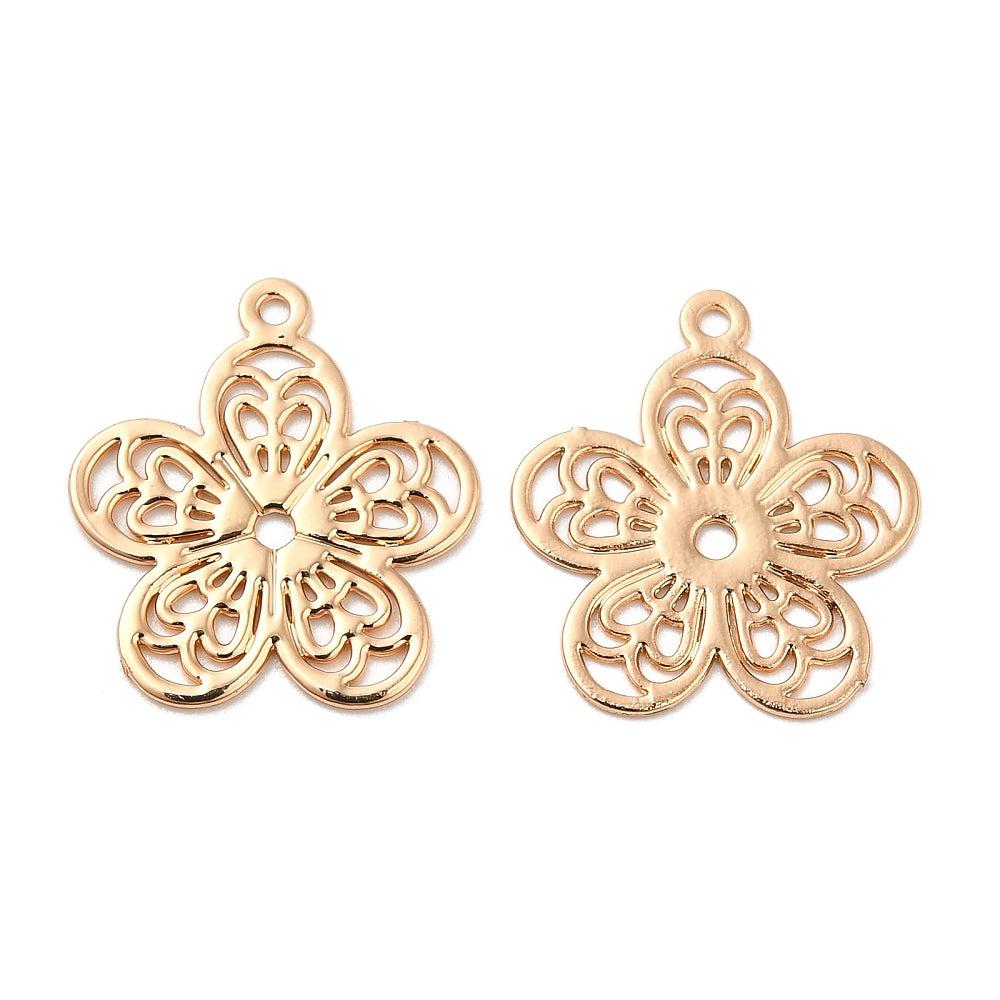 Hanger filigraan bloem Warm Goud 14x13mm-bedels-Kraaltjes van Renate