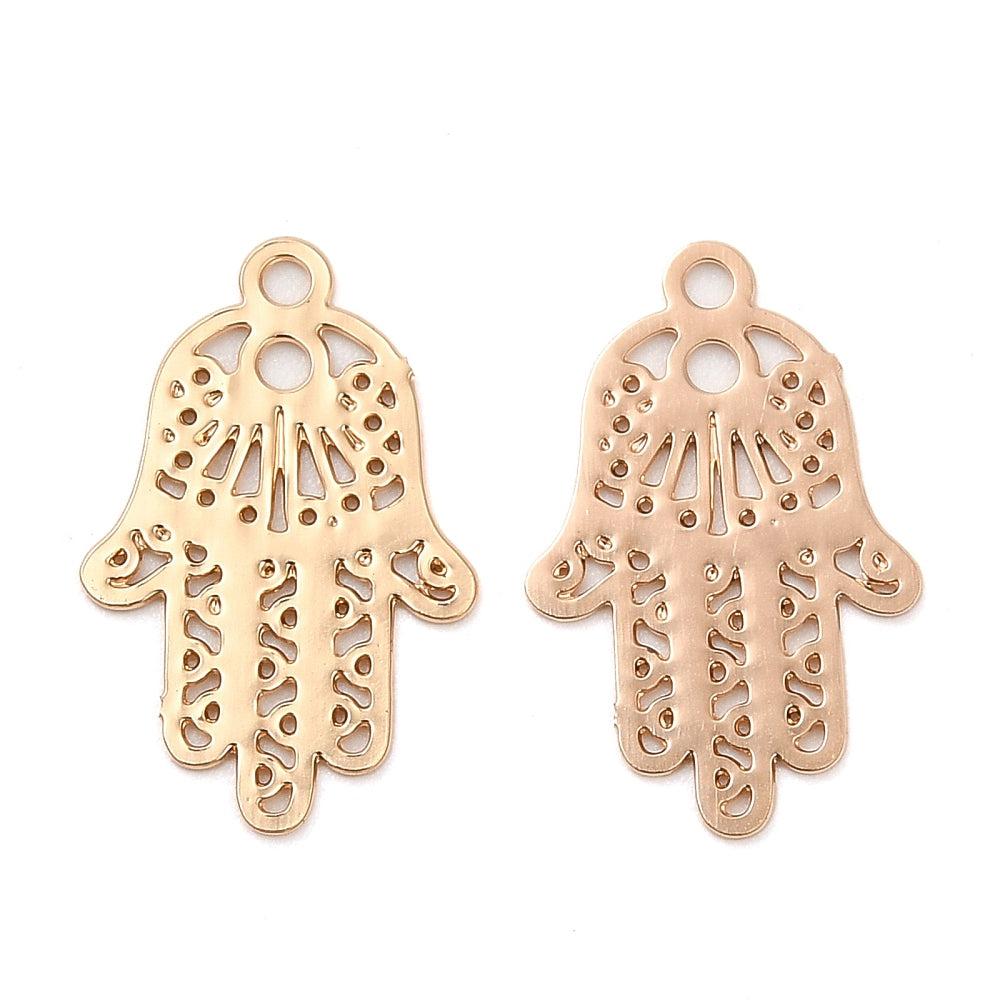 Hanger filigraan hamsa hand Warm Goud 14x9mm-bedels-Kraaltjes van Renate