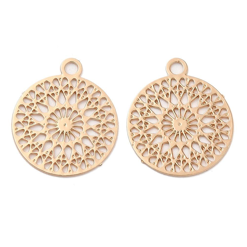 Hanger filigraan rond met bloem Warm Goud 14x13mm-bedels-Kraaltjes van Renate
